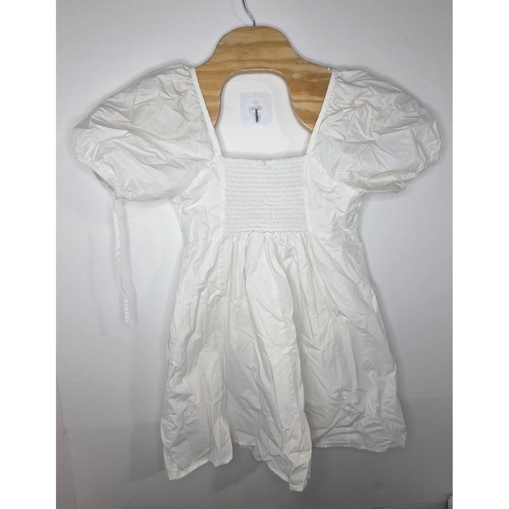 Draper‎ James Magnolia White Puff Sleeve Smocked Back Cotton Dress EHMD256 XS
